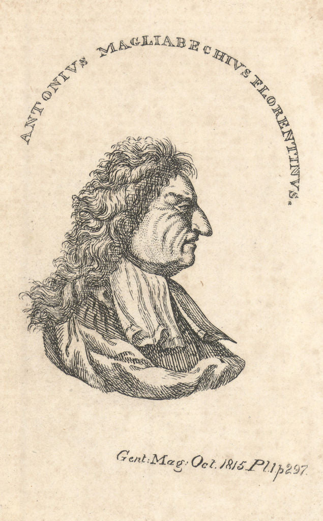 Portrait of Antonio Magliabechi, the learned Florentine 1815 old antique print